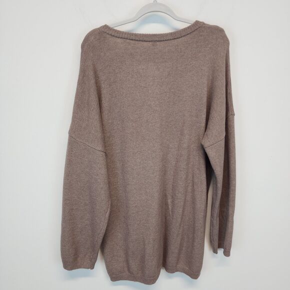 Made With Love Snap Front Cardigan Sweater Size XL Taupe Round Neck Soft Boxy - Picture 16 of 16